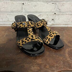 Ann Klein AK Ifex Leather Animal Print Sandals Pre-owned Size 6
